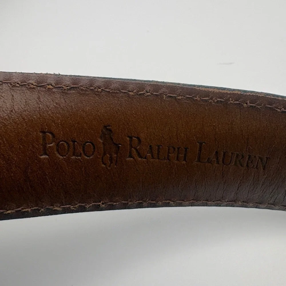 Polo Ralph Lauren Mens Brown Croc Embossed Leather Belt Size 40 Made in USA